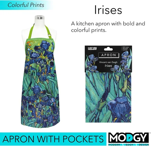Miniatura 2 de MODGY Delantal con bolsillos para mujer, algodón, hornear, cocinar, Van Gogh Irises