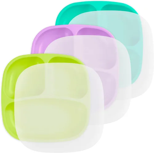 Miniatura 43 de Re-Play Platos para niños pequeños con divisores, 3 compartimentos de pared profunda, platos divididos para niños con 3 tapas, aptos
