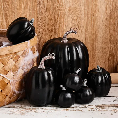 Miniatura 3 de woshilaocai 7 calabazas artificiales para decoración de otoño, cosecha, Acción de Gracias, Halloween, vacaciones, decoración de casa de campo