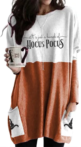MORCHOY - Camisa tipo túnica con bolsillos, vestido camiseta casual, bloque de colores, manga larga, regalo para mujer