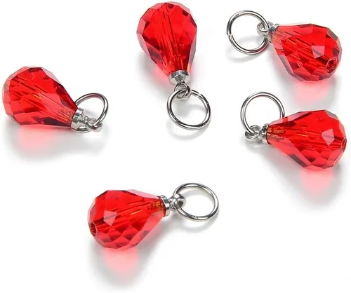 Miniatura 8 de 10 cuentas sueltas de piedra natal de enero de Adabele de 0.394 pulgadas con forma de lágrima austriaca roja y pera, cuentas de gota con anillos