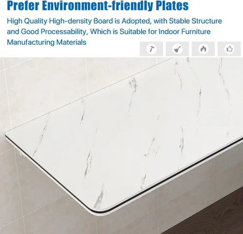 Miniatura 4 de Mesa plegable de lavandería para montar en la pared, mesa desplegable de madera resistente con patrón de mármol, mesa plegable blanca