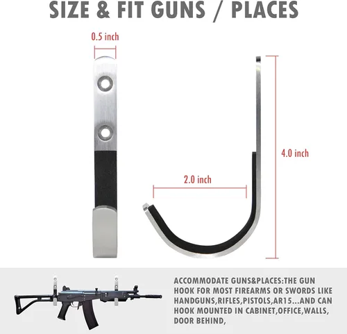 Miniatura 2 de Paquete de 6 ganchos de montaje en pared para rifles de almacenamiento, rifles de escopeta, arco de tiro con arco con acolchado suave y acero