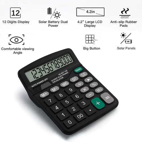 Miniatura 3 de Calculadora de escritorio de oficina - Calculadora financiera simple de doble potencia con botón grande pantalla grande para oficina, hogar y Negro
