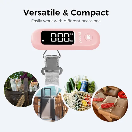 Miniatura 5 de pack all Báscula de equipaje de 110 libras, báscula digital de equipaje de mano, báscula de peso para maleta de viaje con pantalla LCD, batería