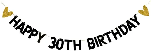 Cartel de feliz cumpleaños 30, pre-encordado, papel negro con purpurina, decoraciones de fiesta para 30 años, suministros para fiesta de cumpleaños