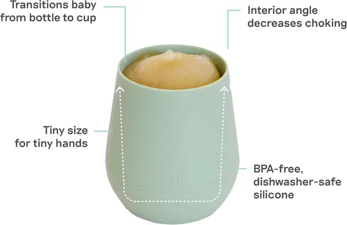 Miniatura 2 de ezpz Tiny Cup (Sage/Olive) – 4 meses en adelante – Taza de entrenamiento de 100% silicona para bebés – Diseñada por un especialista en alimentación