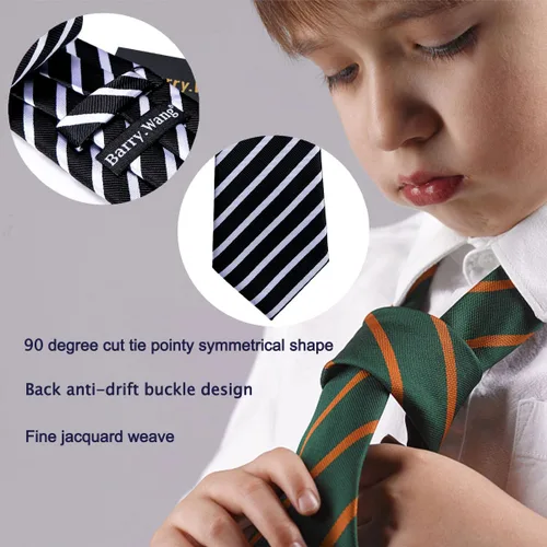 Miniatura 20 de Barry.Wang Corbata de niño regular seda tejida rayas sólido lazo bolsillo cuadrado