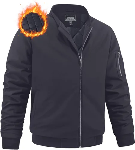 Miniatura 8 de MAGNIVIT - Chaqueta de bombardero para hombre de invierno, cortaviento, cálida, con cremallera completa, abrigo exterior, estilo casual, chaqueta