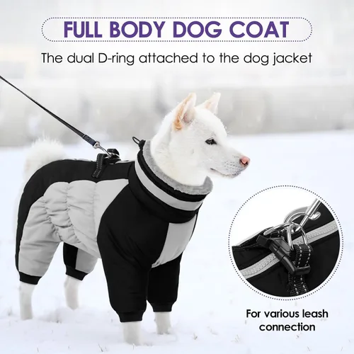 Miniatura 5 de Abrigo de cuerpo completo para perro – Chaqueta de vellón cálida para perros grandes, abrigos de invierno de cuello de tortuga con arnés, traje