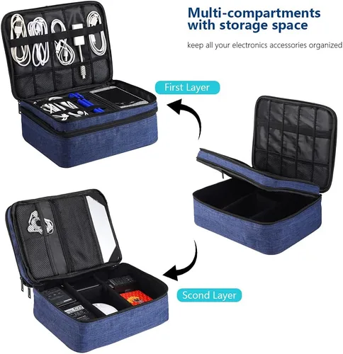 Miniatura 3 de ORIENT FAMULAY Organizador de Electrónica de Viaje, Bolsa Organizadora de Cables Resistente al Agua de Doble Capa Grande, Bolsa de Almacenamiento
