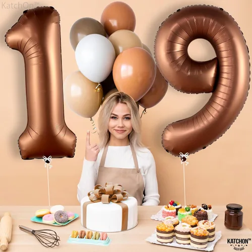 Miniatura 8 de Katchon Globos gigantes de papel de aluminio con el número 19 de color marrón de 40 pulgadas Decoraciones de cumpleaños 19