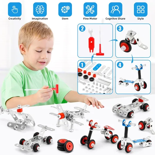 Miniatura 3 de BESTYMXY Juego de modelos de metal para autos y aviones, modelo de kit de construcción, 231 piezas, 6 modelos, juguetes de construcción de proyectos
