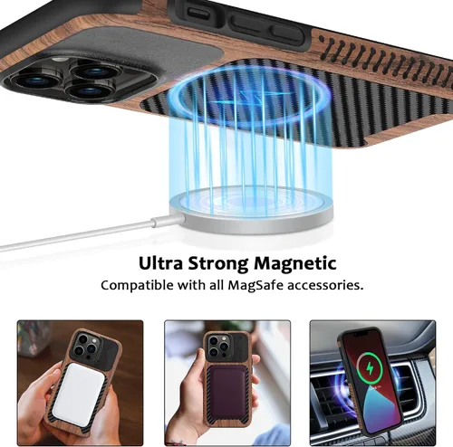 Miniatura 4 de Funda magnética ZZDZZ compatible con iPhone 14 Plus [Compatible con Magsafe] Diseño de cuero premium TPU híbrido a prueba de golpes (Negro)