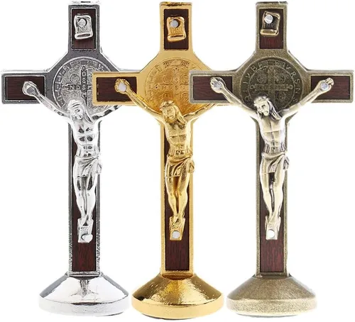 Miniatura 2 de Generic Estatua de crucifijo de metal de 3.5 in modelo Jesucristo, arte de pared colgante, estilo tradicional, perfecto para sala de estar, 1