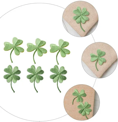 Miniatura 8 de EXCEART Tréboles bordados de cuatro hojas, parches para planchar, tréboles verdes, apliques de tréboles irlandeses para bricolaje, mochilas, jeans