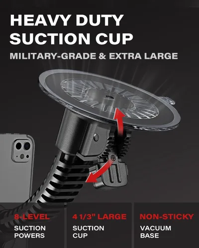 Miniatura 4 de APPS2Car - Soporte de tableta resistente para camión, coche, semicicleta, tractor, UTV RV Ultra-Strong 4.33" Vacuum Suction Cup, Stable Double-Rib