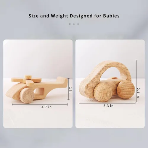 Miniatura 6 de Automóvil de madera para bebés y aviones, auto de madera para niños pequeños Montessori Baby Grip Toy Car, regalos para niños y niñas, auto