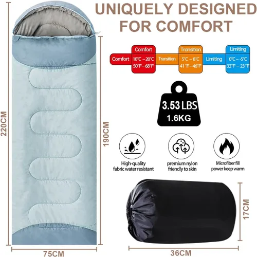 Miniatura 5 de Saco de dormir de 0 grados para adultos, compacto, ligero, para clima frío, para 2-3 estaciones, camping, mochilero, se adapta a 5°F ~ 50°F, 4.3