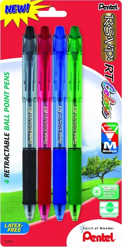 Miniatura 17 de Pentel RSVP RT Colors - Bolígrafo retráctil de punta redonda, línea mediana, barril, tinta rosa, paquete de 2 unidades (BK93CRBP2P)