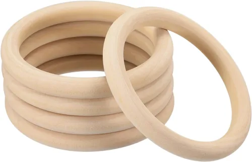 Miniatura 10 de uxcell 5 anillos de madera natural de 3.937 in (4 pulgadas), círculos de madera lisa sin terminar de 0.591 in de grosor para manualidades, tejer