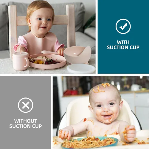 Miniatura 5 de Juego de alimentación para bebés 100% de silicona, sin BPA, con ventosa, plato dividido, juego de platos de autoalimentación para niños pequeños