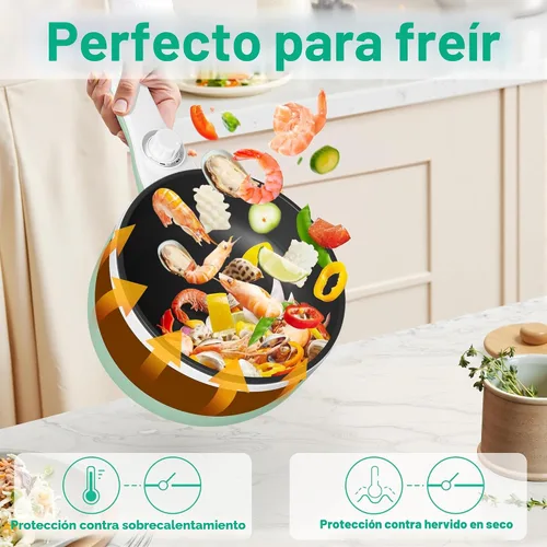 Miniatura 4 de Dezin Cocina eléctrica mejorada, sartén antiadherente, mini olla eléctrica para fondue de 1.5 litros para queso, salteado, asado, vapor con ajuste