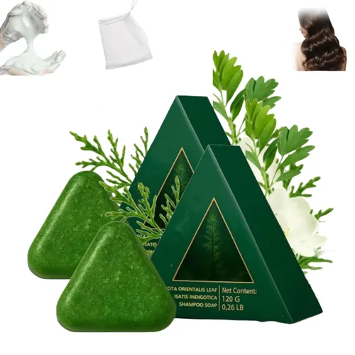 Miniatura 8 de Nature Triangle - Barra de champú sólido de hoja de ciprés natural, hierba de usman hierba, natural de siete hierbas verdes para el cuidado del 1