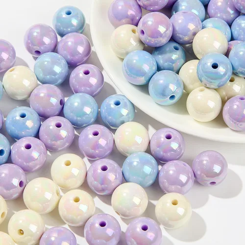 Miniatura 25 de Cuentas acrílicas de 0.630 in, 100 cuentas de bolígrafo de color arcoíris Ab, cuentas de chunk Bubblegum para bricolaje para hacer joyas, pulseras
