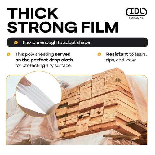 Miniatura 3 de IDL Packaging Lámina de plástico transparente de 4 mil para construcción, 16 x 50 pies cuadrados (800 pies cuadrados), rollo de película de Claro