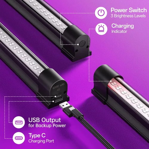 Miniatura 5 de Bstrip Luz negra alimentada por pilas, luz negra recargable, inalámbrica de 395 nm, fiesta de luz brillante, Halloween, pintura corporal, 2 paquetes