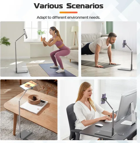 Miniatura 7 de VIJIM Soporte de piso para tableta, soporte de teléfono para grabación, soporte ajustable para teléfono celular y tableta para piso, compatible