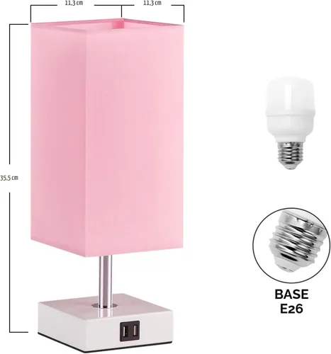 Miniatura 2 de Lámpara de mesa Ambimall con control táctil y 2 puertos de carga USB, lámpara de mesa de 3 modos para mesita de noche, lámpara de noche para A: rosa
