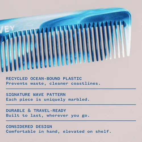Miniatura 8 de WAVEY Peine de pelo de calidad para hombres y mujeres, plástico océano reciclado, 7 pulgadas de largo, perfecto para el hogar y los viajes, diente