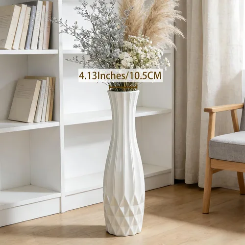 Miniatura 7 de Florero alto de cerámica de 17.7 pulgadas, florero grande blanco para sala de estar, decoración moderna del hogar, oficina, dormitorio, cocina