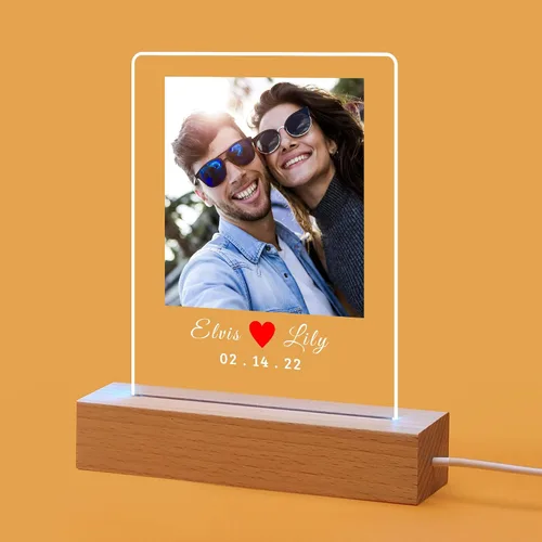 Miniatura 5 de Placa de fotos de acrílico LED personalizada, regalos de aniversario personalizados para parejas con nombres grabados, luz nocturna romántica