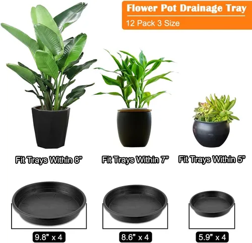 Miniatura 5 de BamLue Paquete de 12 platillos gruesos mejorados para plantas, 6, 8, 10 pulgadas, platos redondos de plástico para plantas de jardín