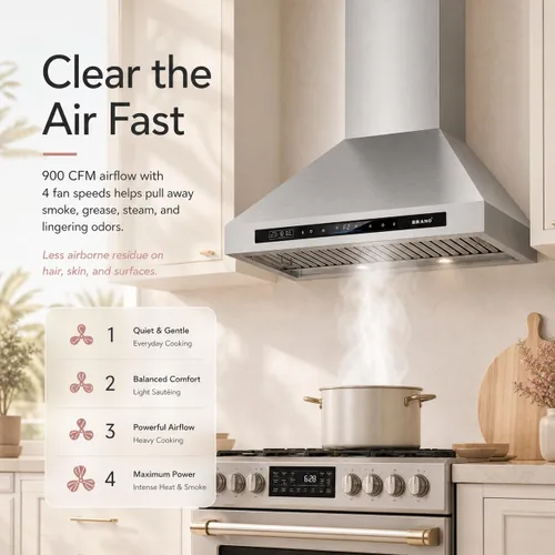 Miniatura 4 de Campana extractora de montaje en pared de 36 pulgadas, campana de cocina de 900 CFM con control de voz/gestos/táctiles, campana de ventilación