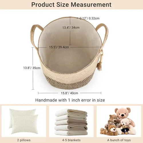 Miniatura 7 de Mkono - Canasta de almacenamiento tejida, canasta decorativa de cuerda con cuentas de madera para mantas, juguetes, ropa, zapatos, organizador
