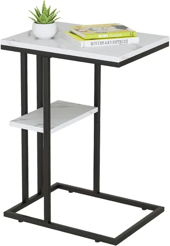 Miniatura 11 de Easy Paws - Mesa auxiliar en forma de C, mesa lateral pequeña para sofá y cama, mesa de aperitivos dorada para espacios pequeños, sala de estar