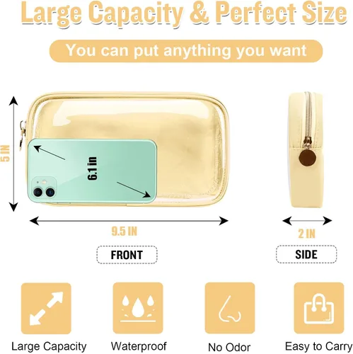 Miniatura 2 de izuzta Bolsa de maquillaje pequeña de nylon, linda bolsa preppy, bolsa con cremallera para cosméticos, Beige, Chico 2-Beige