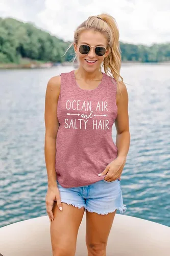 Miniatura 4 de Camiseta sin mangas de playa para mujer, diseño de mar y aire salado, divertido crucero de verano, sin mangas, para vacaciones familiares
