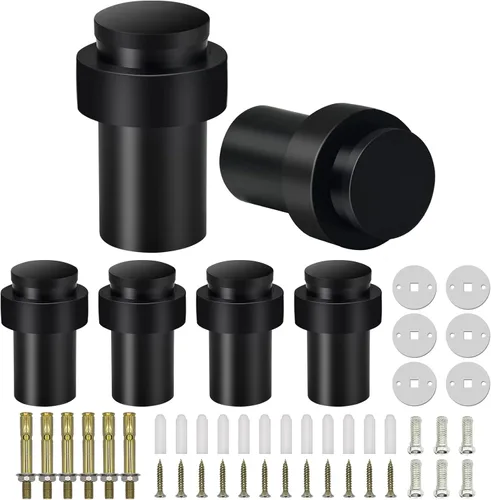 Miniatura 17 de KOLAKO Topes de puerta, topes de puerta de piso, (2 pulgadas) negro mate moderno resistente sólido pequeño cilíndrico parachoques de goma, acero