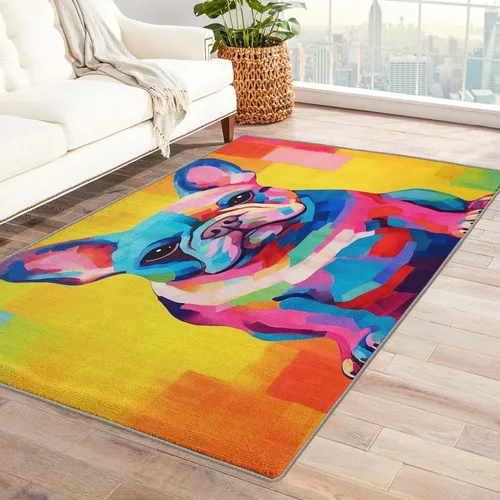 Alfombras lavables para entrada, sala de estar, dormitorio, alfombra de bulldog francés y decoración del hogar, alfombra colorida para perros de 2 x