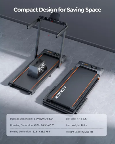 Miniatura 7 de Acezoe Caminadora plegable 2 en 1 para el hogar, debajo del escritorio con 12 modos HIIT, aplicaciones de entrenamiento y pantalla táctil, 2.5 HP