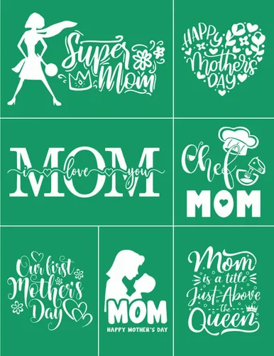 Miniatura 15 de DGAGA 16 plantillas de pantalla de seda para papá y mamá y pasta de tiza, mini espátulas de serigrafía, plantillas reutilizables para manualidades