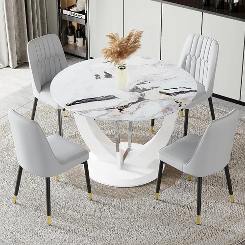 Miniatura 60 de JUFU Juego de mesa de comedor redonda para 4, mesa de comedor de 48 pulgadas con mesa de mármol sintético y 4 sillas tapizadas, moderno juego