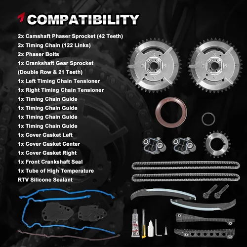 Miniatura 4 de Kit de cadena de distribución de motor 5.4L Juego de reparación de fase de levas Compatible con Ford Expedition, F-150, F-250, F-350 Super Duty