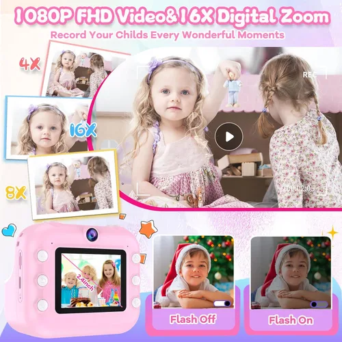 Miniatura 3 de Cámara instantánea para niños, regalos de cumpleaños de Navidad para niñas de 4, 5, 6, 7, 8, 9, 10 años, juguetes para niñas, 1080P HD, cámara