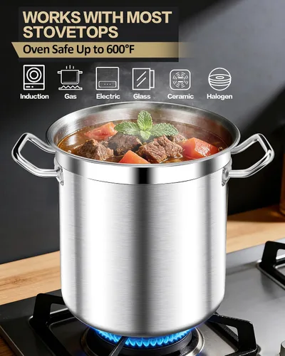 Miniatura 6 de STOCKPOT Olla de sopa de 20 cuartos de galón con tapa, olla de acero inoxidable, olla de cocina resistente para sopa, pasta, guiso, apta